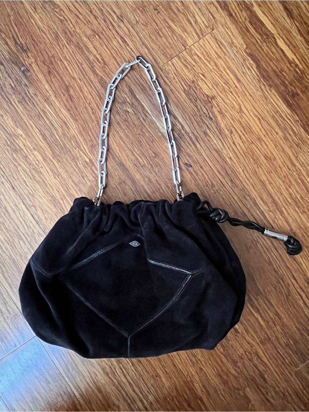 Ba&sh June Bag Black Suede with Silver Chain
